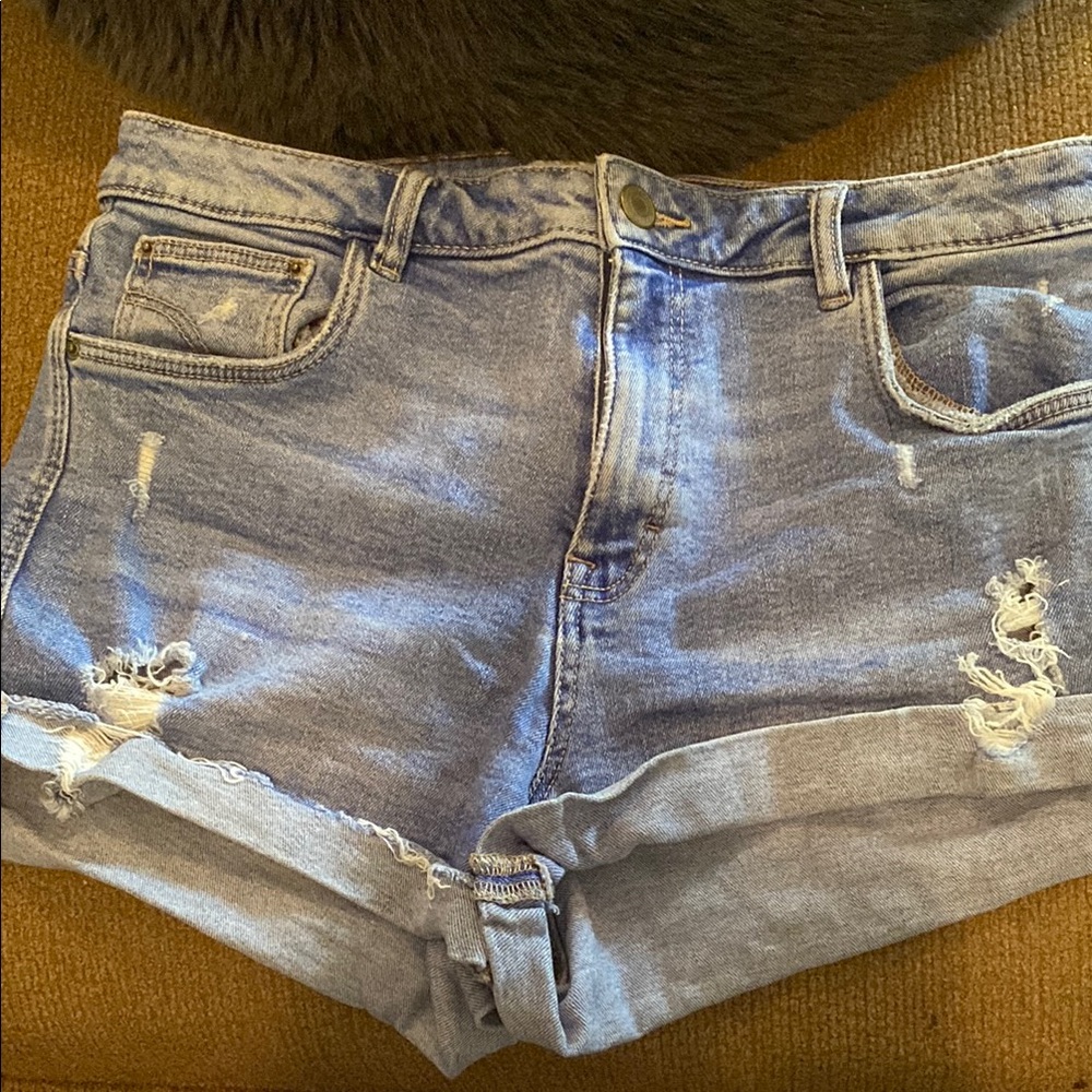Zara Faded Blue Ripped Jean Shorts